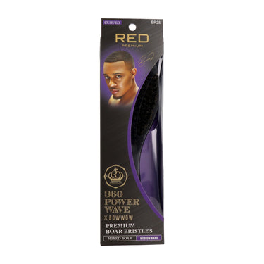 Red Premium 360 Power Wave Curved Brush x Bow Wow – Medium Hard Boar Bristles (BR25) - ANNS BEAUTY SUPPLY